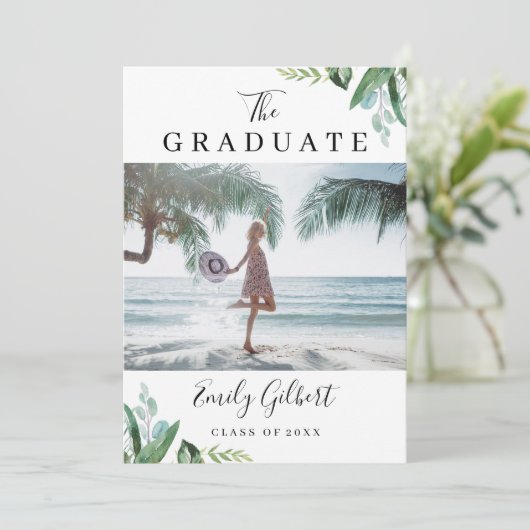 Waterverf Greenery Summer Graduy Party Foto Kaart (Staand voorkant)