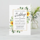 Waterverf Greenery Sunflower Calligraphy Wedding Kaart (Staand voorkant)