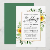 Waterverf Greenery Sunflower Calligraphy Wedding Kaart (Voorkant / Achterkant)
