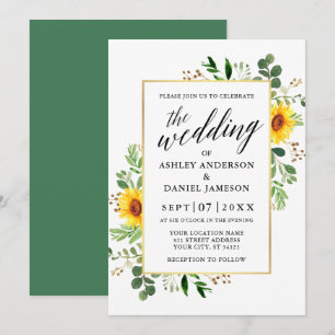 Waterverf Greenery Sunflower Calligraphy Wedding Kaart