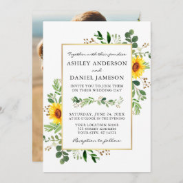 Waterverf Greenery Sunflower Foto Ruwelijk Kaart