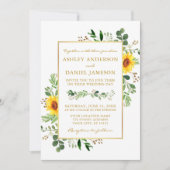 Waterverf Greenery Sunflower Gold Lijst Wedding Kaart (Voorkant)