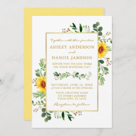 Waterverf Greenery Sunflower Gold Lijst Wedding Kaart
