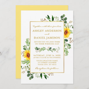 Waterverf Greenery Sunflower Gold Lijst Wedding Kaart