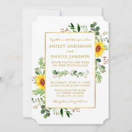 Waterverf Greenery Sunflower Gold Wedding Kaart