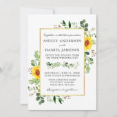 Waterverf Greenery Sunflower Gold Wedding Kaart (Voorkant)