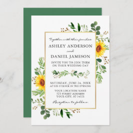 Waterverf Greenery Sunflower Gold Wedding Kaart