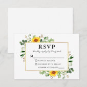 Waterverf Greenery Sunflower Gold Wedding RSVP Kaartje (Voorkant / Achterkant)