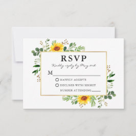 Waterverf Greenery Sunflower Gold Wedding RSVP Kaartje