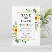Waterverf Greenery Sunflower Save the Date Kaart (Staand voorkant)