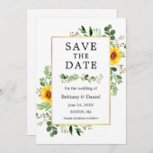 Waterverf Greenery Sunflower Save the Date Kaart (Voorkant / Achterkant)
