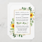 Waterverf Greenery Sunflower Wedding Gold Kaart (Voorkant / Achterkant)