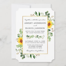 Waterverf Greenery Sunflower Wedding Gold