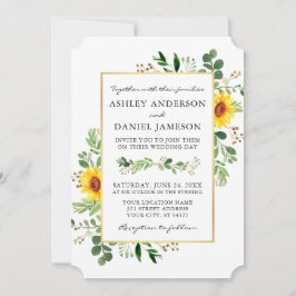 Waterverf Greenery Sunflower Wedding Gold Kaart