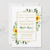 Waterverf Greenery Sunflower Wedding Gold Kaart (Voorkant)