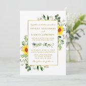 Waterverf Greenery Sunflower Wedding Gold Kaart (Staand voorkant)