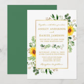 Waterverf Greenery Sunflower Wedding Gold Kaart (Voorkant / Achterkant)