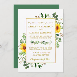 Waterverf Greenery Sunflower Wedding Gold Kaart
