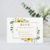 Waterverf Greenery Sunflower Wedding Gold RSVP Kaartje (Staand voorkant)