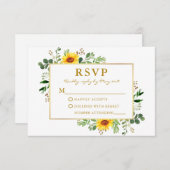 Waterverf Greenery Sunflower Wedding Gold RSVP Kaartje (Voorkant / Achterkant)