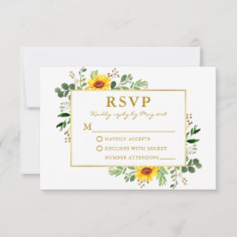 Waterverf Greenery Sunflower Wedding Gold RSVP Kaartje