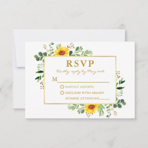 Waterverf Greenery Sunflower Wedding Gold RSVP Kaartje