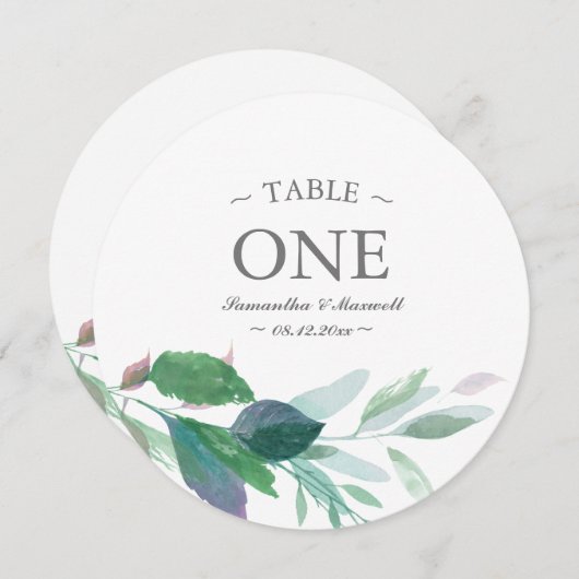 Waterverf Greenery Table Number Kaart (Voorkant / Achterkant)