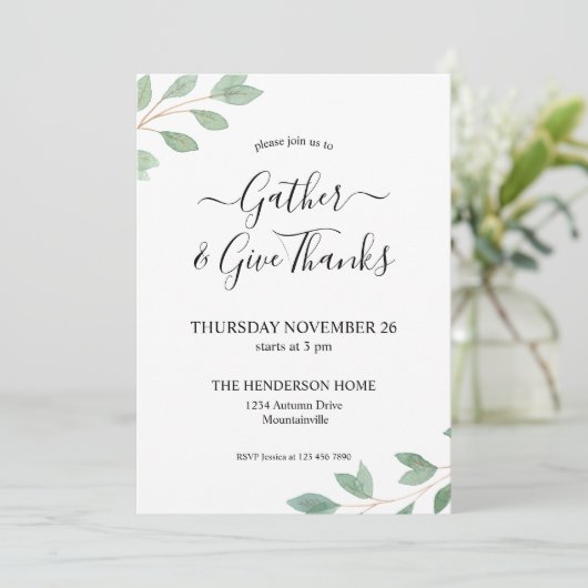 Waterverf Greenery Thanksgiving Dinner Kaart (Staand voorkant)