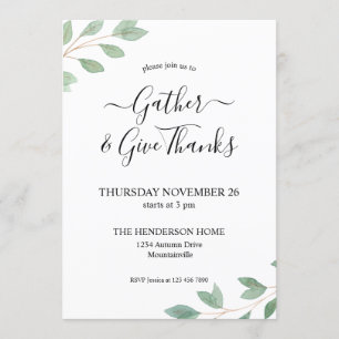 Waterverf Greenery Thanksgiving Dinner Kaart