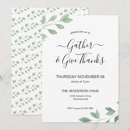 Waterverf Greenery Thanksgiving Kaart (Voorkant / Achterkant)