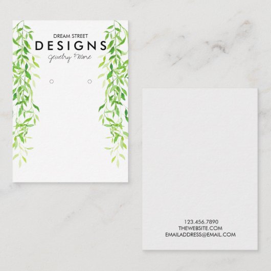 Waterverf Greenery Trendy Earring Display Kaart Visitekaartje (Voorkant / Achterkant)