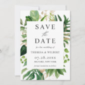 Waterverf Greenery Tropical Palm Leaves Wedding Save The Date (Voorkant)