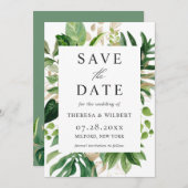 Waterverf Greenery Tropical Palm Leaves Wedding Save The Date (Voorkant / Achterkant)
