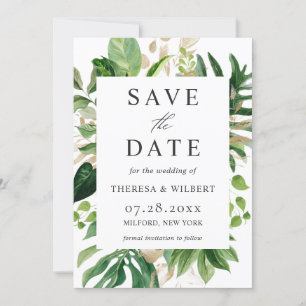 Waterverf Greenery Tropical Palm Leaves Wedding Save The Date