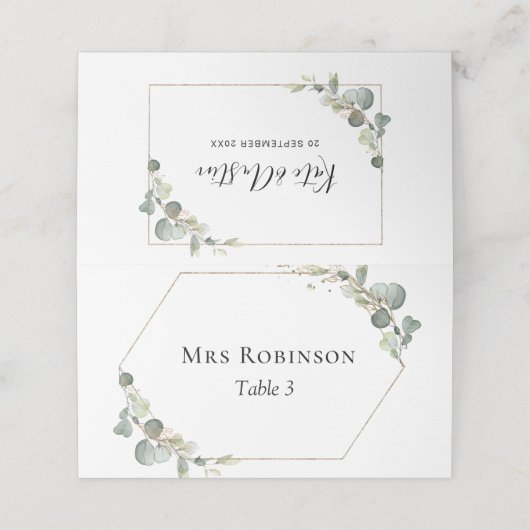 Waterverf greenery trouwtafel plaatskaartje (Buitenkant ongevouwen)