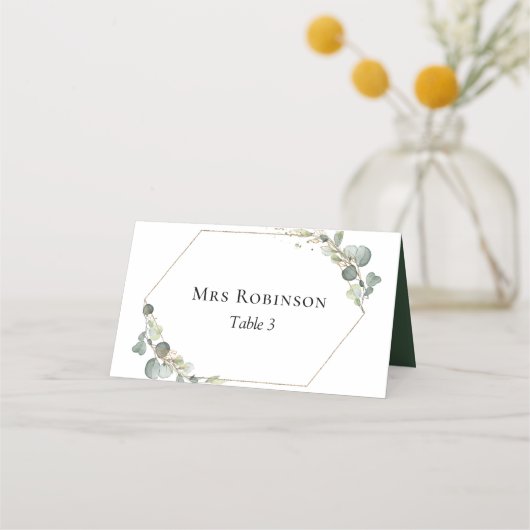 Waterverf greenery trouwtafel plaatskaartje (Voorkant)