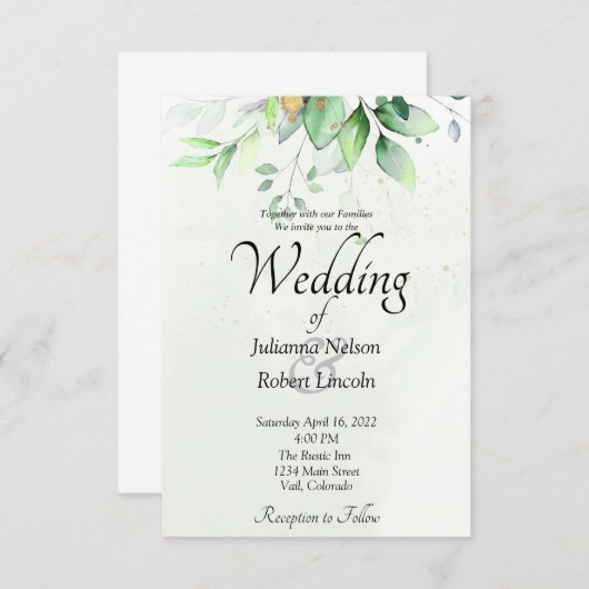Waterverf greenery trouwuitnodiging kaart (Voorkant / Achterkant)