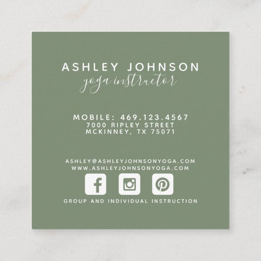 Waterverf Greenery Typografie White & Green Vierkante Visitekaartje (Achterkant)