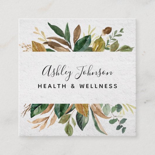 Waterverf Greenery Typografie White & Green Vierkante Visitekaartje (Voorkant)