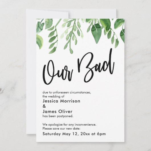 Waterverf Greenery uitgesteld bruiloft onze slecht Kaart (Voorkant)