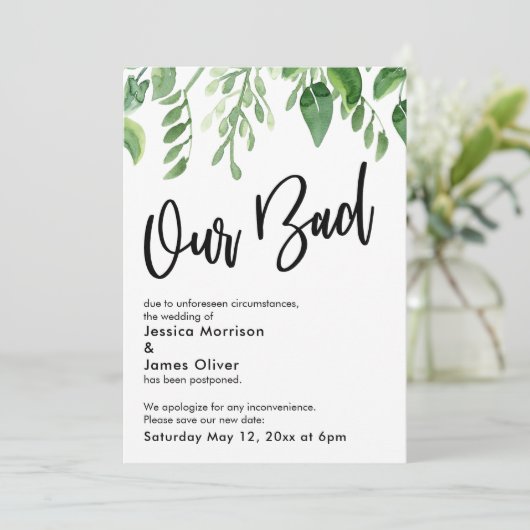 Waterverf Greenery uitgesteld bruiloft onze slecht Kaart (Staand voorkant)