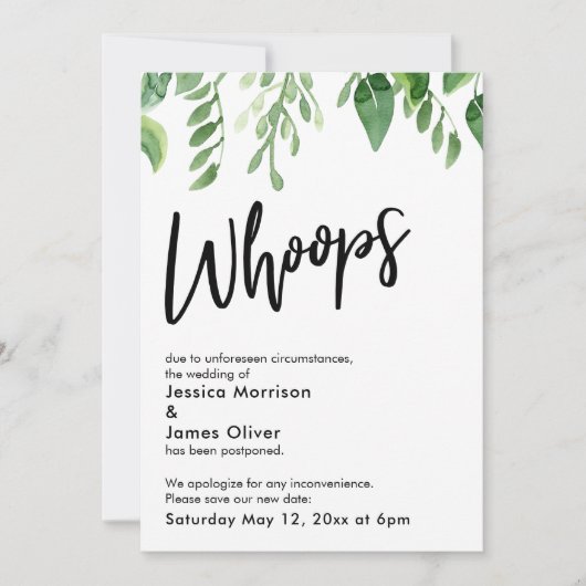 Waterverf Greenery uitgesteld bruiloft Whoops Kaar Kaart (Voorkant)