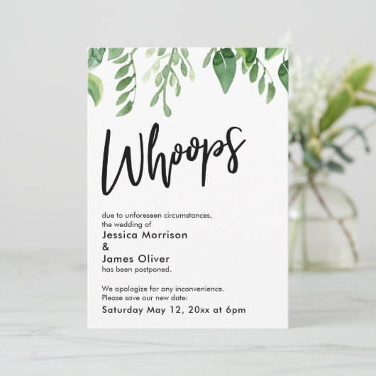 Waterverf Greenery uitgesteld bruiloft Whoops Kaar Kaart (Staand voorkant)