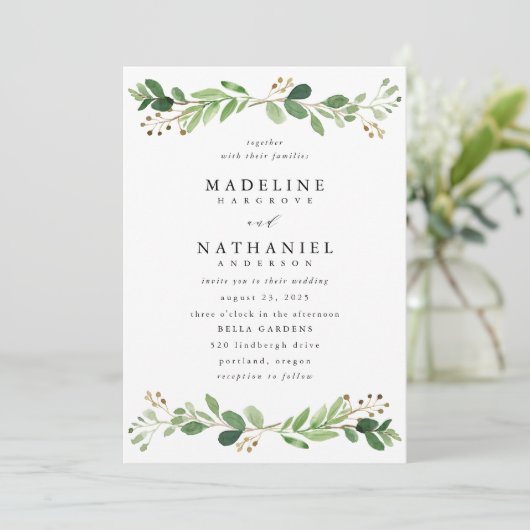 Waterverf Greenery | Uitnodiging tot weddenschappe (Staand voorkant)