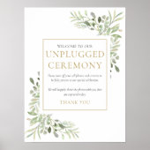 Waterverf Greenery Unplugged Ceremony Sign Poster (Voorkant)