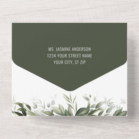 Waterverf Greenery verlaat bruiloft All In One Uitnodiging (Achterkant)