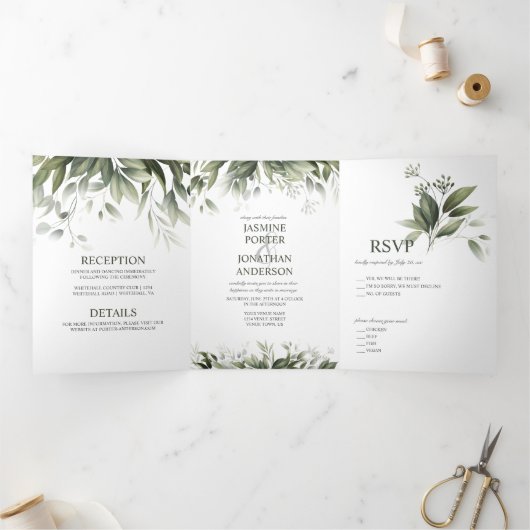 Waterverf Greenery verlaat het olievraagje Drieluik Uitnodiging (Binnen)