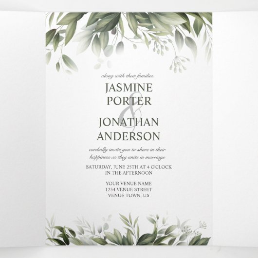 Waterverf Greenery verlaat het olievraagje Drieluik Uitnodiging (Binnenkant midden)