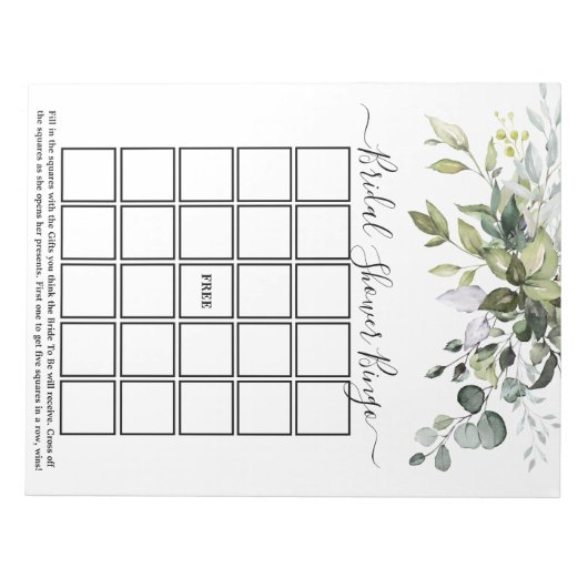 Waterverf Greenery Vrijgezellenfeest Bingo Notitieblok (Voorkant)