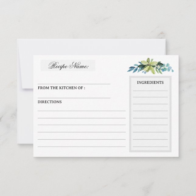 Waterverf greenery vrijgezellenfeest recept cards (Achterkant)